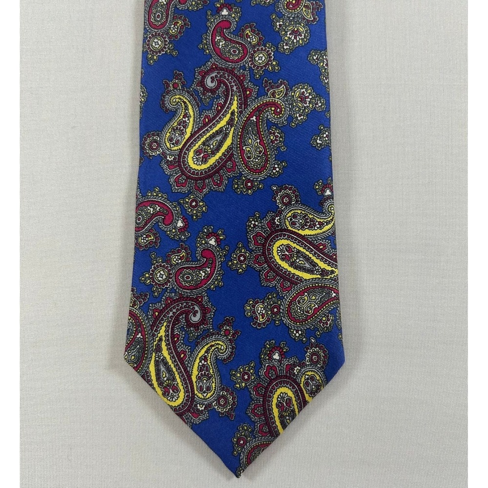 Lands End Tie Mens OS Blue Paisley 100% Silk Traditional Necktie 60x3" NWT